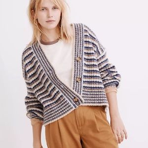 Chunky knit cropped striped button up Madewell sweater cardigan